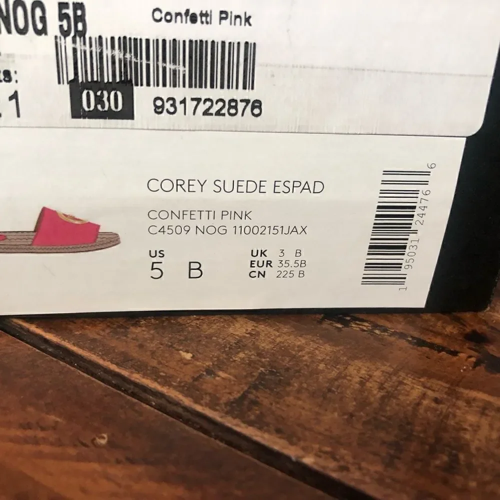 🔥NWT COACH Suede ESPAD. Size 5 Confetti Pink Slip onSignature Horse & carriage